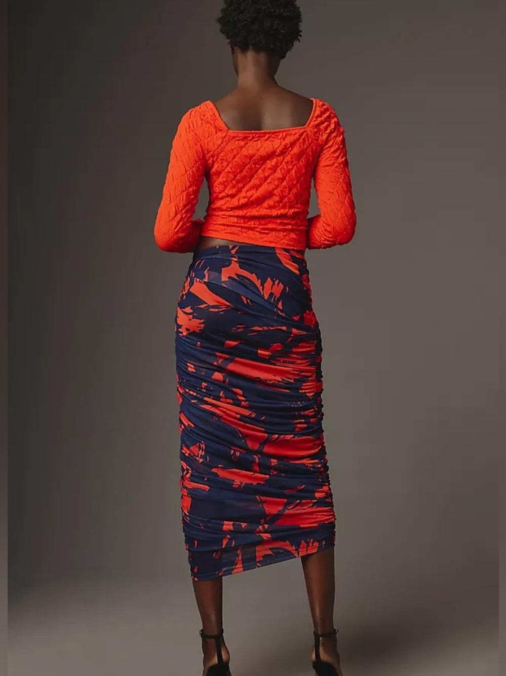 Revolve LAMARQUE Heatwave Abstract Print Ruched Mesh Midi Skirt Size L - Picture 5 of 10
